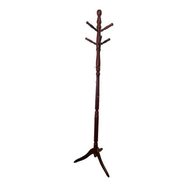 72" Traditional Cherry Wood Coat Rack Spinning Top 6 Branches + 15 Gold Hooks