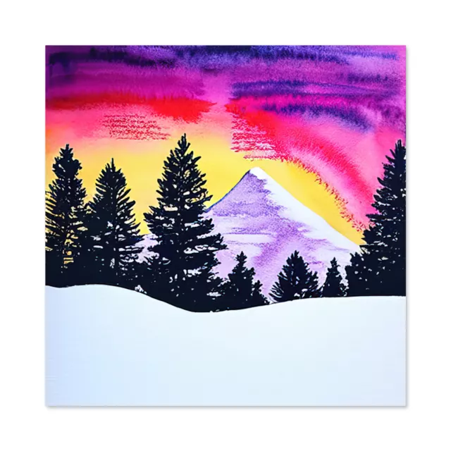 Vibrant Sunset Over Winter Forest Landscape Wall Art Canvas Print Picture 24X24