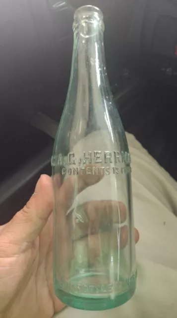 Vintage A.G. Herrmann Embossed Glass Beer Bottle Washington, D.C. Collectible