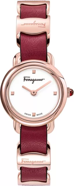 Salvatore Ferragamo SFHT00320 Varina white rose gold burgundy Women's Watch NEW