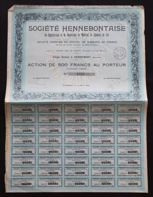 ACTION 1919 Société HENNEBONTAISE CHEMIN DE FER Morbihan titre bond share 7