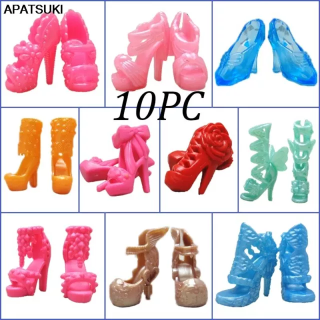 10pairs/set Fashion High-heels Shoes For Barbie Doll Sandals 1/6 Doll Shoes Toy