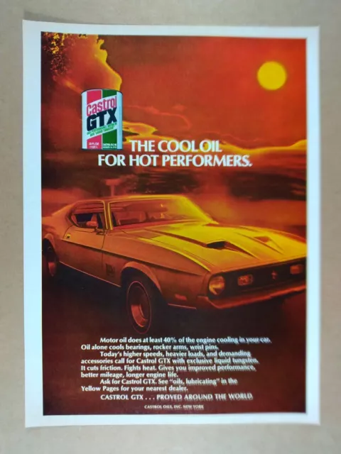 1971 Castrol GTX Motor Oil Ford Mustang Mach 1 photo vintage print Ad