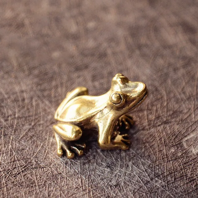 Soild Brass Frog Statue Tea Pet Miniature Ornament Animal Figurine Decoration