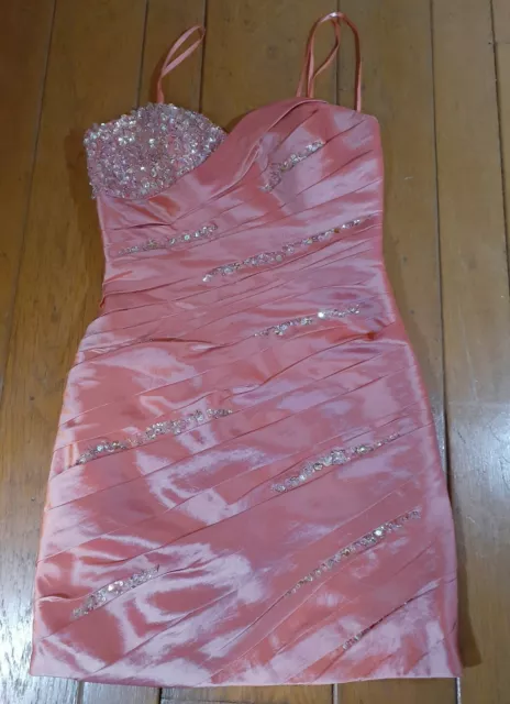 Faviana Couture Pink Sorbet Embellished Layered Cocktail Prom Dress Teen Size 6