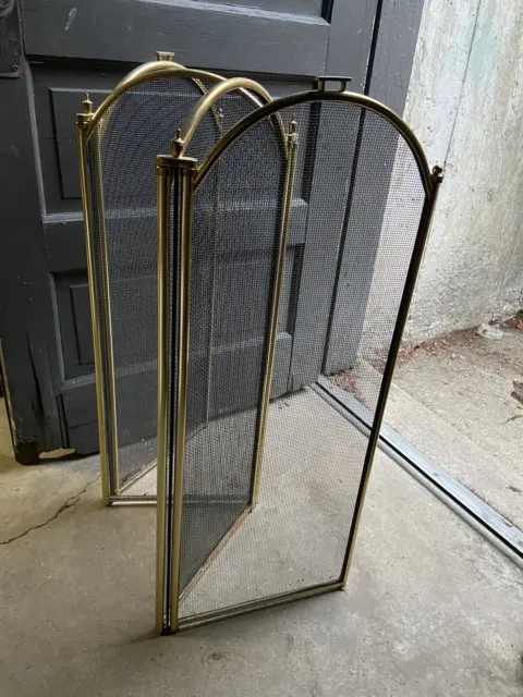 Vtg Fireplace Mesh Screen 4 Panel Inch Gold Wrought Iron Frame