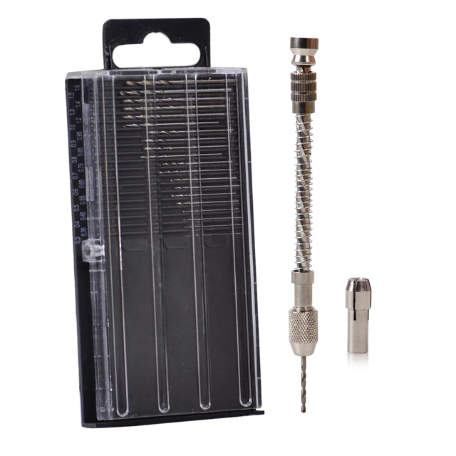 21 Mini Micro Spiral Hand Manual Push Drill Pin Chuck Vise Bit Kit Jewelry Tool