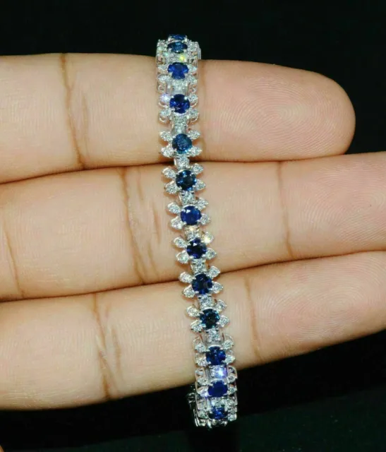12.00Ct Round Cut Simulated Blue Sapphire Tennis Bracelet 14k White Gold Plated
