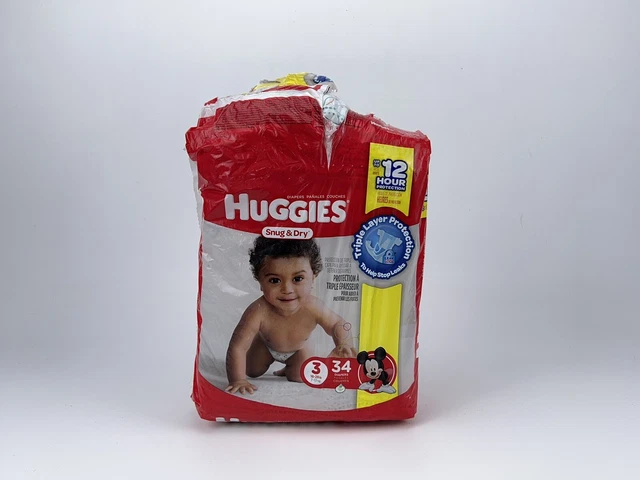 Vtg Huggies Snug & Dry 34 Count 16-28 lb Size 3 Disney Design 2004 *pkg tear