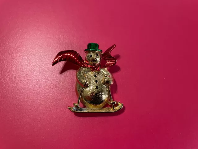 Vintage Christmas Snowman Skiing Brooch Lapel Pin Gerry's Avon