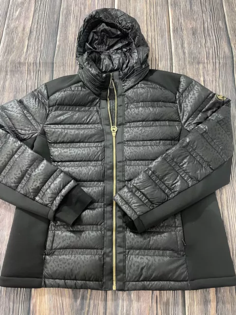 Michael Kors Black Zip Puffer Parka Jacket Women Size XL Hooded