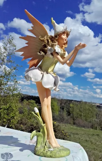 XXL 52cm ELFE FEE FAIRY ENGEL FANATASY m. FEENSTAUB MÄRCHEN SKULPTUR RARITÄT 1A