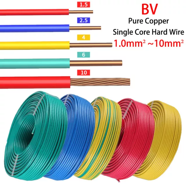 Pure Copper Single Core Hard Wire BV 1.0mm²~10mm² PVC Insulated Wire 4 Colors