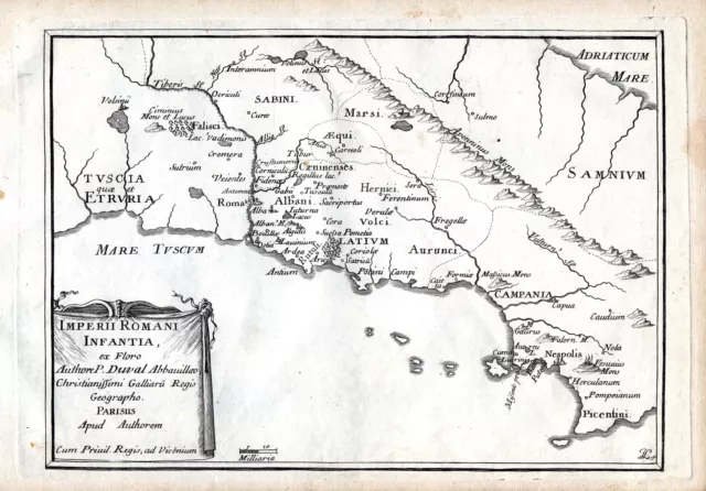 1665 Italia Roma Napoli Rome Mappa Carta Mappa Incisione Stampa Antica Du Val