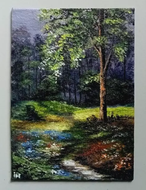 ACEO Original Painting Art Card  Canvas of Landscape Hand Painted IH