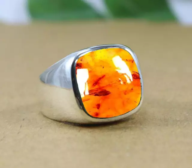 Baltic Amber Ring, 925 Sterling Silver Mens Ring, Handmade Ring, Gemstone Ring