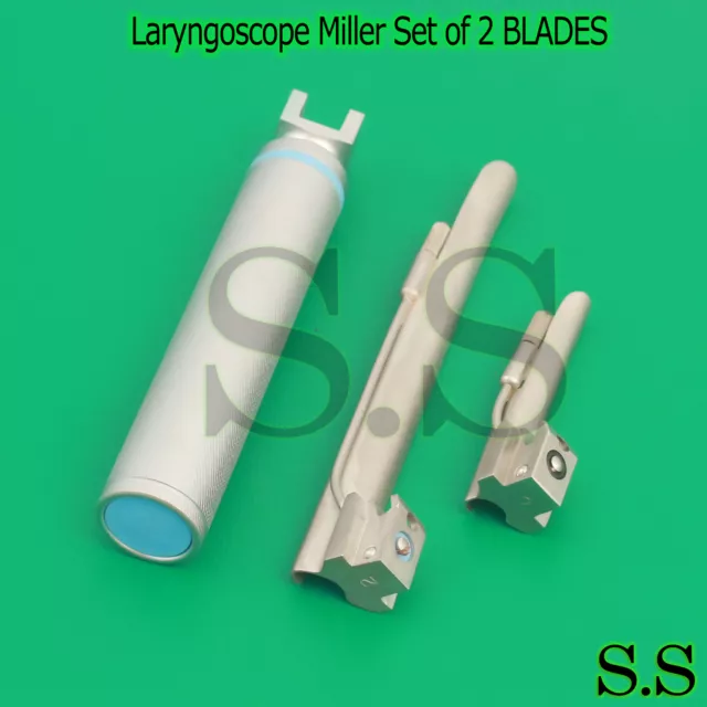 Laryngoscope Miller Set of 2 BLADES # 0,2 +1 HANDLES EMT Anesthesia LS-3003