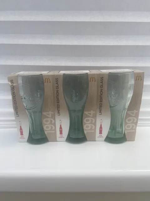 3x McDonalds Limited Edition Glass Coca-Cola 125 years 1994 Design