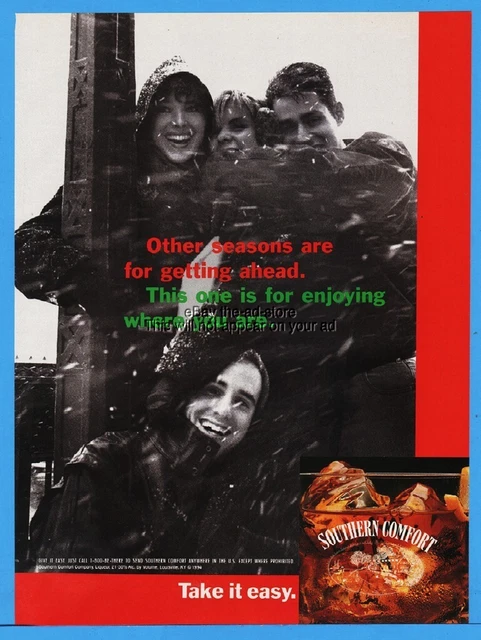 1994 Southern Comfort SoCo Friends Playing In Snow Magazine Print Ad