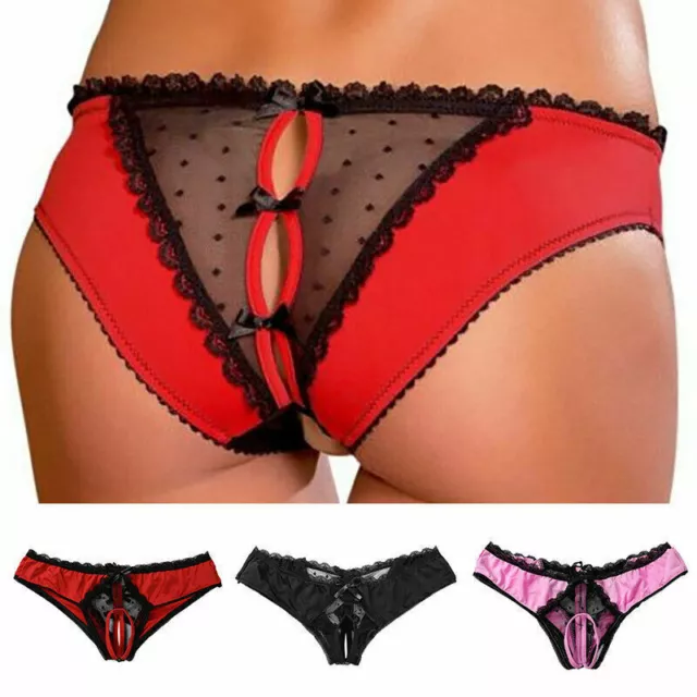 Crotchless Lace Knickers Lingerie Thong G-String Women Underwear Panties Briefs 2