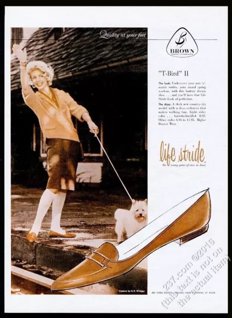 1959 Norwich Terrier and woman photo Life Stride T-Bird II shoes vintagead