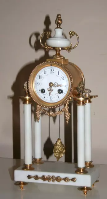 Japy Freres White Marble And Ormolu Antique French Portico Clock