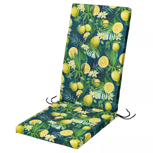 WATERPROOF High Back Chair Cushion SEAT PAD Outdoor Patio Garden TROPICAL LEMON