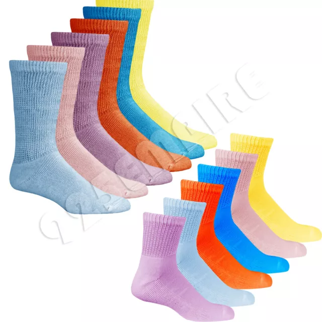 6 Pairs Mixed Women's Circulatory Cotton Diabetic Ankle Crew Socks Size 9-11