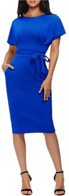 JASAMBAC Pencil Dresses for Women Short Sleeve Work Dress for Office Casual
