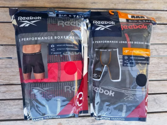 6 Pack Reebok Performance Mens Quick Dry Big&Tall Box Briefs Long Size S-4XL