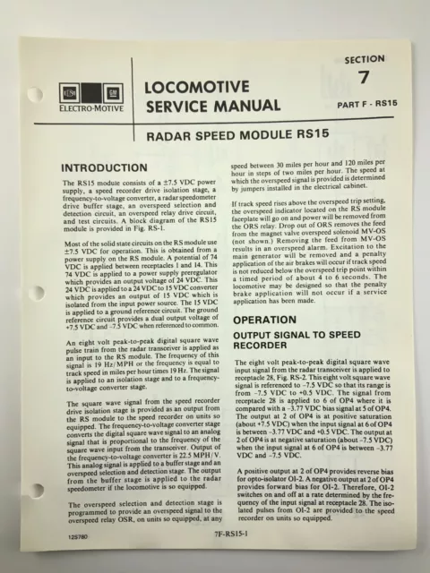 Radar Speed Module RS15 Locomotive Service Manual SD40-2 1983 EMD AA253