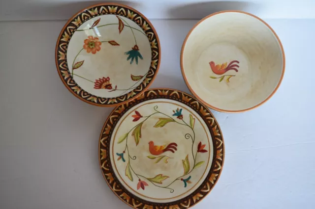 Fitz and Floyd Global Market Bird set of 6 Pieces - 2 Serving Bowls and Plates