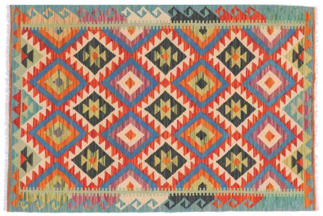 Afghan Maimana Kilim Carpet 100x150 Hand Woven Colourful Geometric Handmade 6