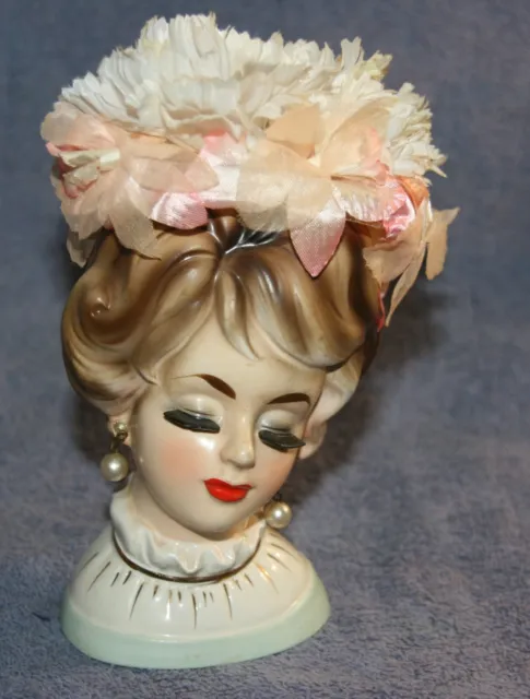 Vintage Trimont Japan Lady Head Vase With Flowers-Blond Hair