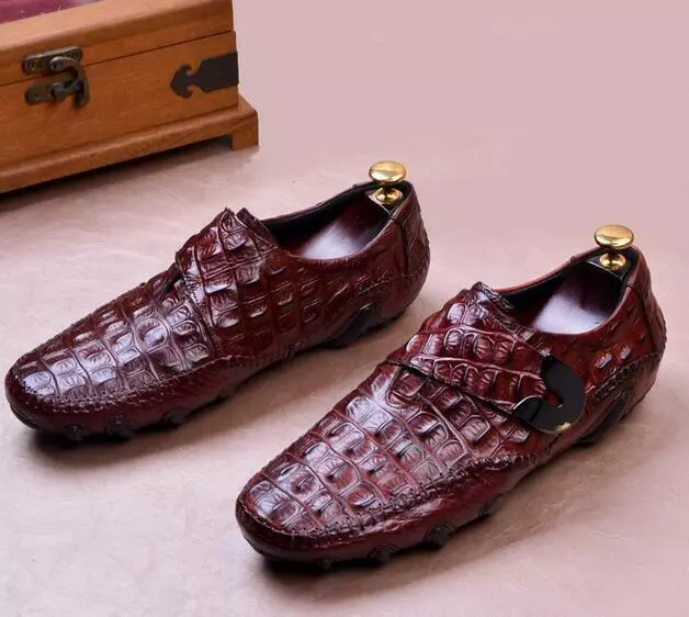 MEN'S GENUINE Leather Crocodile Print Breathable Business Loafers ...