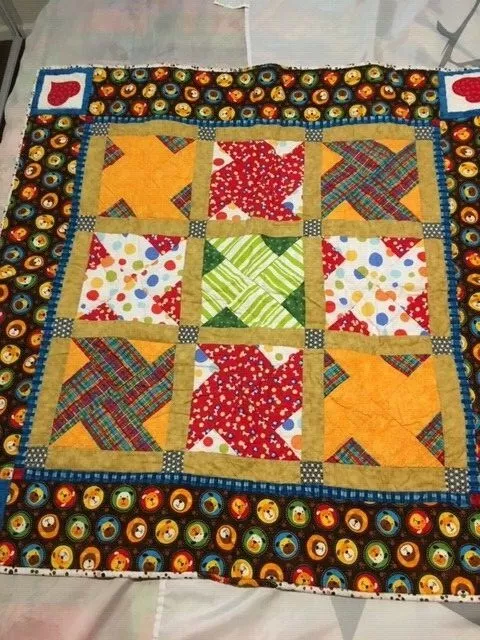 HANDMADE CRIB/BABY QUILT-PATCHWORK MULTI-COLOR FOR BOY OR GIRL 40" x 40"