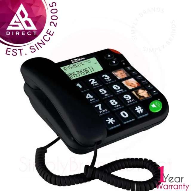 Maxcom Digital Telephone with Call LED Indicator & Call Log│Black│InUK