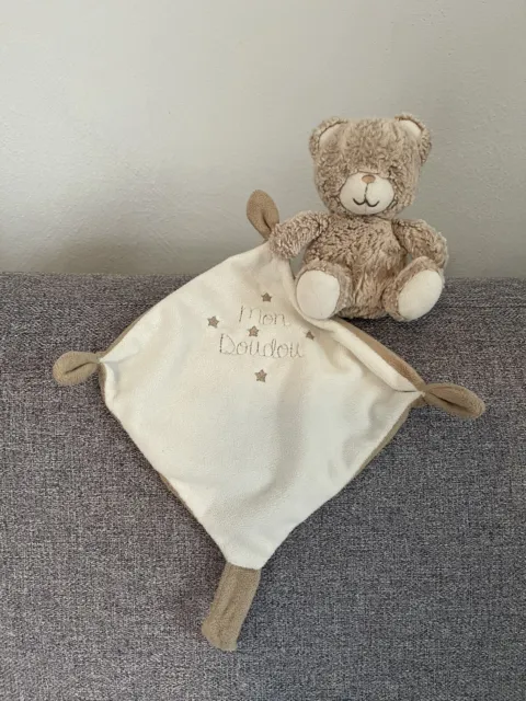 mon doudou mouchoir TEX ours marron beige chine blanc étoile  tex baby TBE