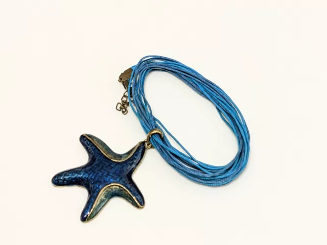 Bohemian Metal Enamel Pendant blue sparkly starfish necklace