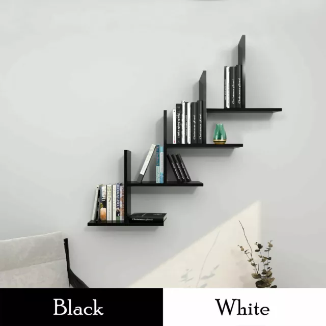 82cm Wall Long Shelf Shelving Ladder Bookcase Display Shelves Rack White Black