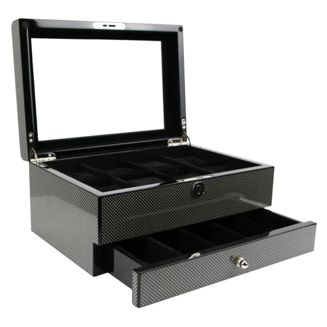 Decorebay Piano Finish Carbon Fiber Pattern 8-Slot Watch Jewelry Storage Case