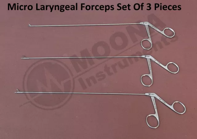ENT Micro Laryngeal Forceps Set Of 3 Pieces, 25cm Lenght & 2mm Throat Forceps