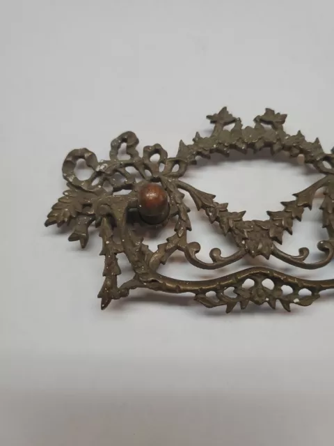 Antique Victorian Brass Ornate Backplate Drawer Handle GORGEOUS DETAIL!! 2