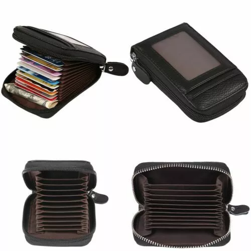 Men's Wallet Genuine Leather Credit Card Holder RFID Blocking Zipper Thin Pocket 3