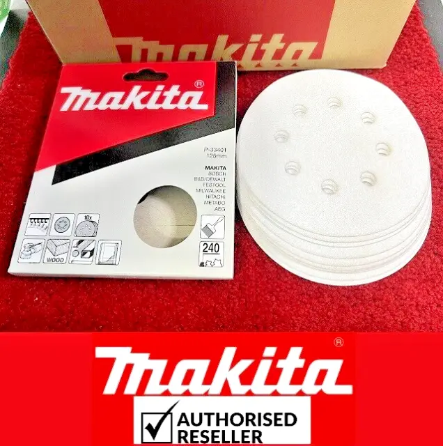 10xMakita 125mm 5" White Sanding Discs Hook&Loop BO5031 BO5030 BO5041- 240 Grit