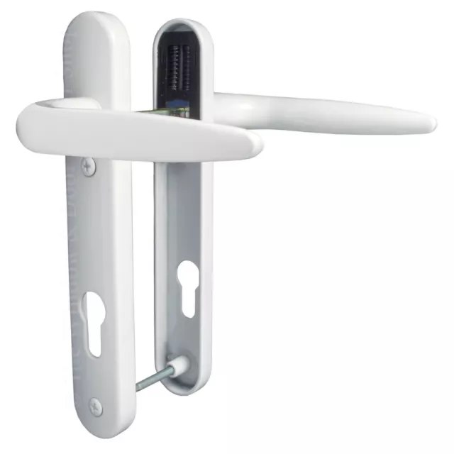 Set Maniglie Porta UPVC Bianco 92PZ 92 mm Coppia Leve Molle PVC 122 mm Fissaggi Sparta