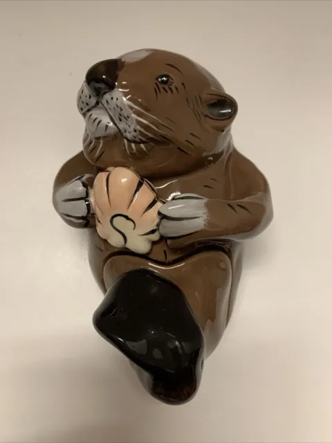Blue Sky Clayworks Sea Otter Trinket Box Figurine Hinged Porcelain Animal 6"