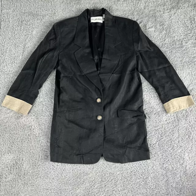 JH Collectibles Women's 100% Linen Blazer 4 Black Beige Cuffs