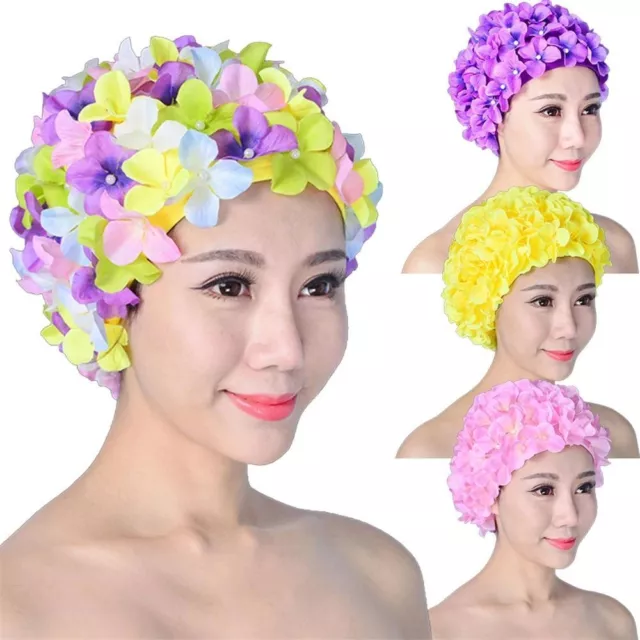 Women Floral Swim Cap Petal Retro Swimming Hat Woman Flower Bathing Cap Vintage'