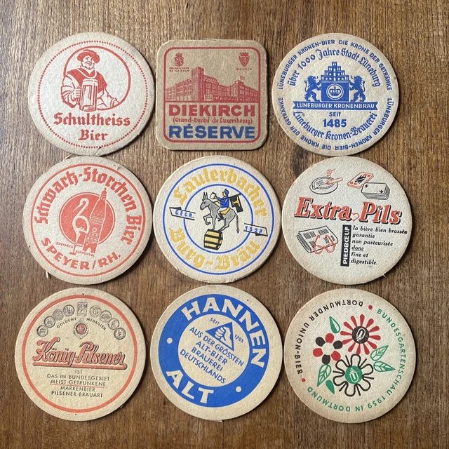 Beer Mats Job Lot x9 Vintage German Belgian Euro Rare Pub Man Cave Collection #4